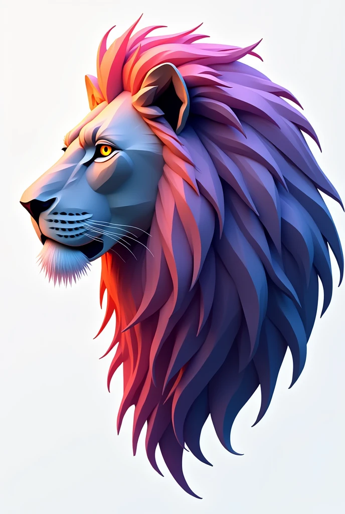 Polygonal Pictogram Lion in Profile Orange Eyes with Yellow, Black pupil Stunning pink to blue iridescent hair White facial hair