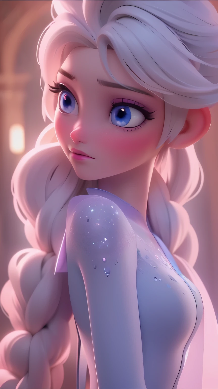 Elsa, (perky breasts), (((small breasts))), smirk:1.2, beautiful blue eyes, (perfect iris’s), depth of colour to her eyes, blonde hair, long hair, braid, full lips, blush, naked, she is showing her vagina, depth of field, bokeh, (special attention to skin detail: 1.2), masterpiece, best quality, ultra-detailed, ultra-HD, photorealistic, cinematic, ((mid camera shot)), sensual pose, alluring, nipples:1.4, looking up at camera, closeup on her face, her cheeks are blushed, 2, she is on her knees, eye contact:1.4, high angle:1.5, ((closeup on face)), perfect face, (((visible breasts))) bokeh everything other than her perfect face, location is Arendelle in winter, ice castle