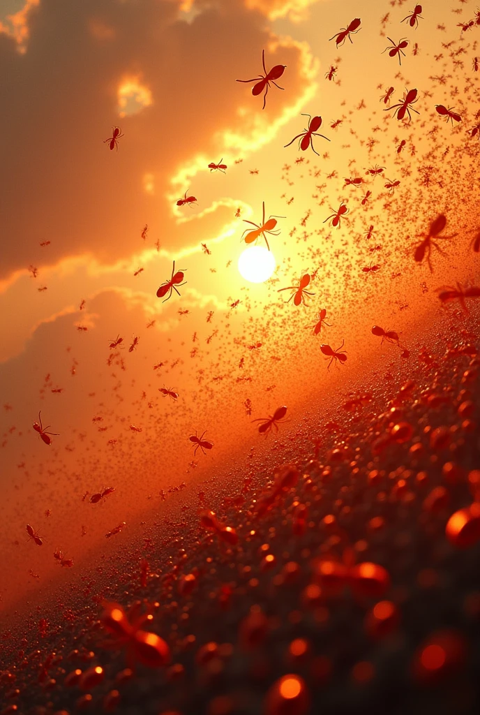 Fire ants with flying in sky