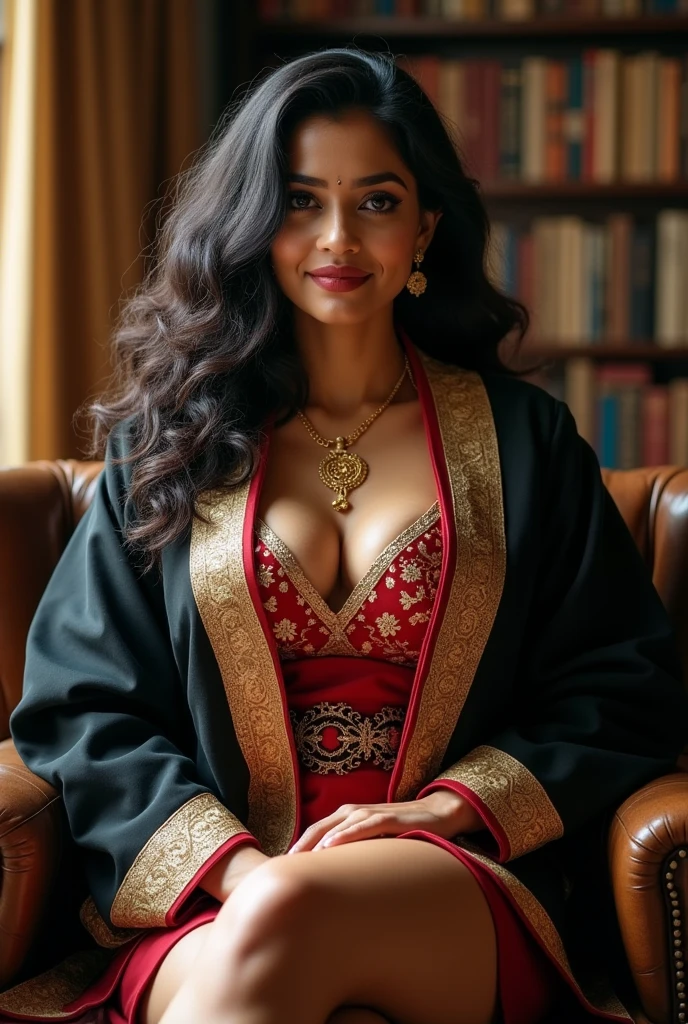 ((best quality)), ((masterpiece)), (detailed), Beautiful good look big boobs parts melons figure educated sri lankan wealthy good girl, wearing full coverd Academic regalia