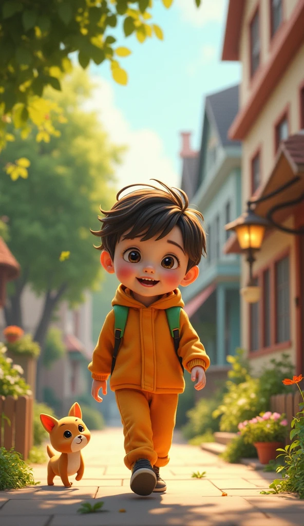 Image of a child walking down the street outside a park