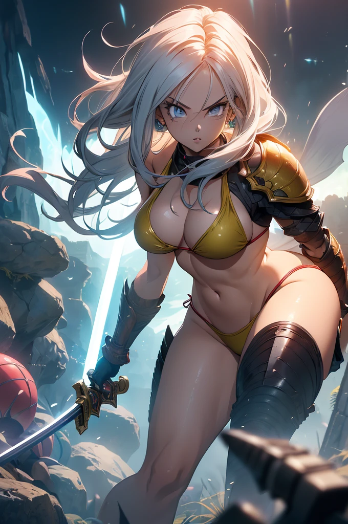 (Highest quality,4K,High resolution,masterpiece:1.2), (Ultra-detailed), (Slender beauty)(Age 27)(Holding a sword:1.3) (Dynamic Art), (looking at the camera) (Dragon Ball Z setting), (The whole body is visible)(Vision:1.8), (Realist,photoRealist,photo-Realist:1.37), (High resolution,High resolution), (Portraiture), (Vibrant colors), (Long legs), (A noticeably elongated face), (Wide range) (Hermosos Fine grain), (Beautifully detailed lips), (Highly detailed eyes and face), , Bright eyes Dynamic angles and postures, Sweatびっしょり, Sweat, (Long eyelashes), (Sharp focus), (Physically Based Rendering), (8 heads,Beautiful female warrior), (Mature Woman) (Leg spread), (intense), (expression of intense desire), (Motion Blur), (elegant), (Slim figure:1.3), (Inspired by anime), (Bright light), (Cinema Lighting), (Contrasting colors), (Mysterious atmosphere), (Action-packed scenes), (Unique Look), (impressive), (Reveal costumes), (Exciting), (Expressive), (Interesting atmosphere), (monster:1.4) ((Highest quality)),((Very detailed)),masterpiece,Absurd,Detailed face,Beautiful Face,(Fine grain, Deep Eyes),((Dynamic pose)), (((Long white hair,Adult beauty,Inspired by Akira Toriyama))),(((Bikini Armor))),grassland,monsterと戦闘中Distant view Vision
Wide shot 広角
Long shot