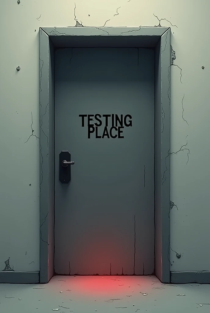 You could create an image that is an icon for a game called testing place and I would like you to put the name of the game centered in the middle of the image also in this icon that has a minimalist door that has horror touches?.