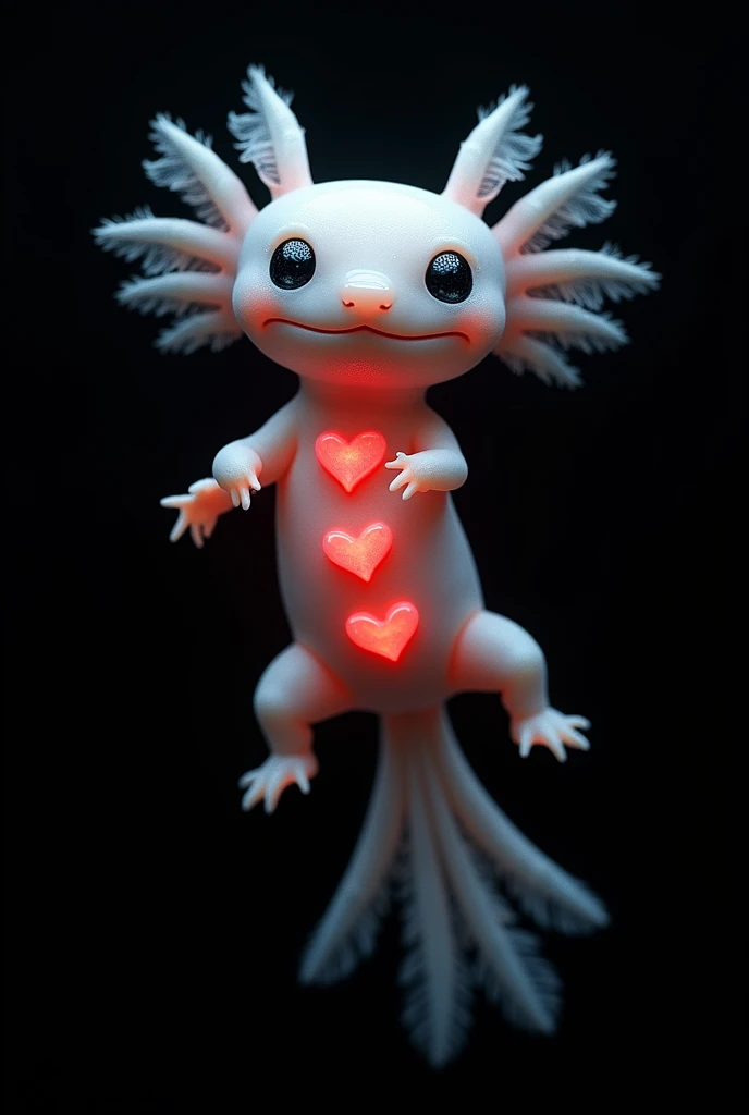 Axolotl with several hearts and black background