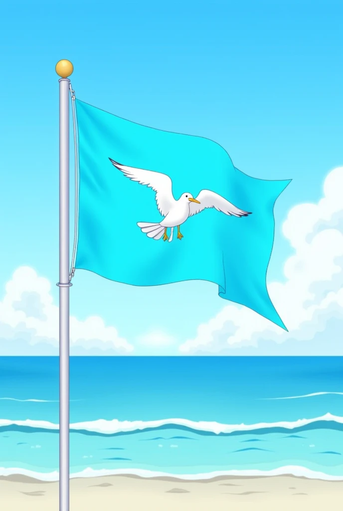 Blue flag with a seagull shaped design