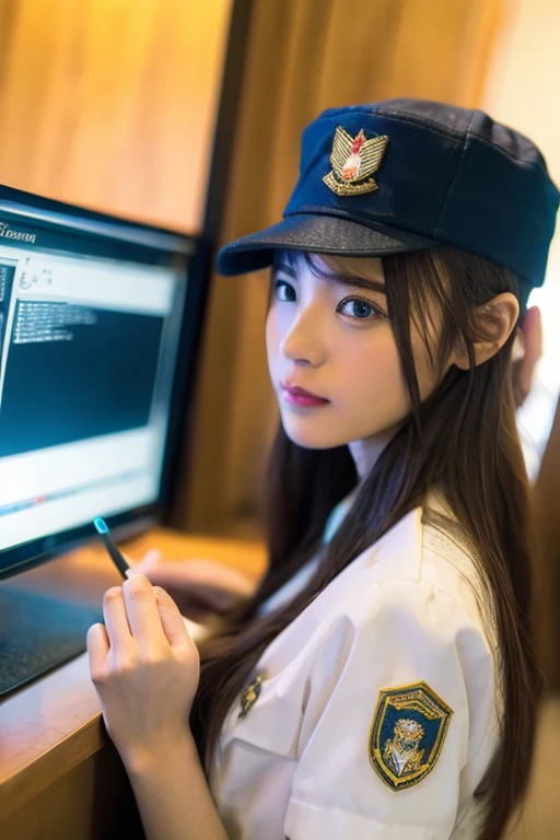 ((best quality)), ((masterpiece)), (detailed), 1girl,uniform、military cap、