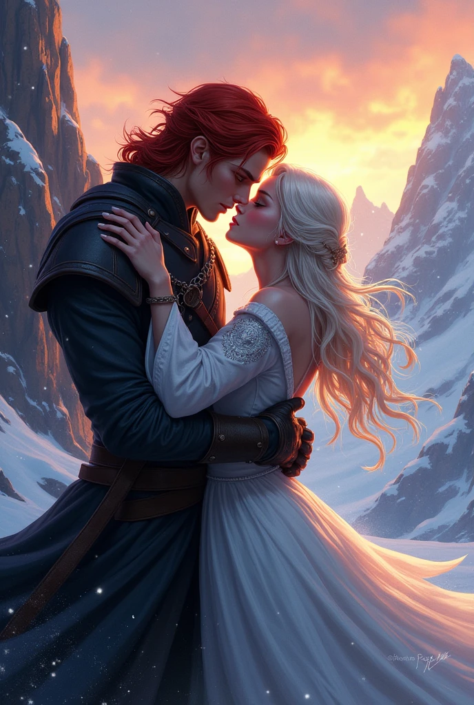 Diluc of genshin hugging Eula of genshin while kissing in dragonspine
