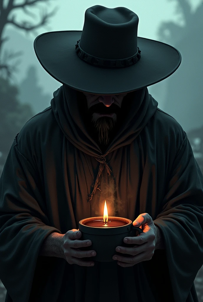 Gaucho anime character, all dark covered in shadow, taking a mate