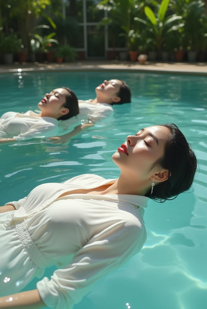 Women in the pool with a white shirt