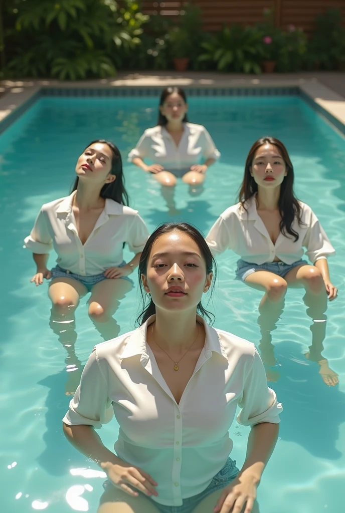 Women in the pool with a white shirt