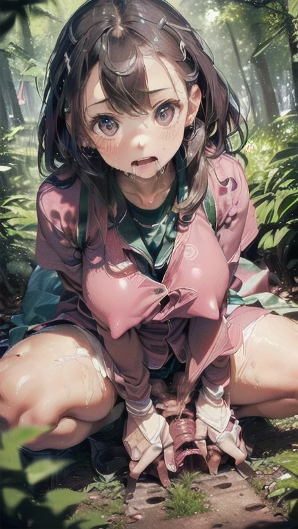 (must be follow these prompts:2.2),masterpiece,best quality,extremely detailed,(in her clothing:2.5),(adorable expression:2.6),(usual face:2.6),(pretty face:2.4),(normal body structures:2.6),(realistic:3),(displayed one girl on single picture:2.6),(A cute Japanese female college student who is a member of an exploration club at a university in Japan.:2.3),(The college student is exploring the forest in his exploring clothes.:2.2),(The forest is infested with tentacles whose only goal is to ejaculate large amounts into her vagina, and their genitals are excited as they hunt for prey.:1.8),(The female university student looks cute in her exploration clothes.:2.1),(The college student was exploring the forest wearing his exploration clothes when a lewd tentacle targeted his vagina and forced a very thick genital organ into his vagina.:1.7),(The very thick genitals that were thrust into her are still ejaculating copious amounts into the vagina of the female college student, which is moist with love juice.:1.6),(The female college student's vagina still had the semen that had been ejaculated earlier, but more semen was being ejaculated into it.:1.6),(The female college student has a very pretty face and is .:2.2),(The tentacle's genitals crawled up the female college student's inner thighs, penetrated deep into her vagina, and then pulsated violently.:1.8),(The female college student is short but has a slightly plump body.:1.7),(The female college student's expedition clothing is made of durable fabric that will never tear.:3.3),(Her breasts are completely hidden under her clothes:1.9),(she looks like a ta:2.0),(These were all things that happened to the female college student herself, and no one else.:3.5),(Make sure to depict the face:5.3),(Calm expression:4.3),(Innocent face:3),(The film depicts just one female college student.:3.3),(Only the female college student appears.:4.2),(Portrait Style:5)