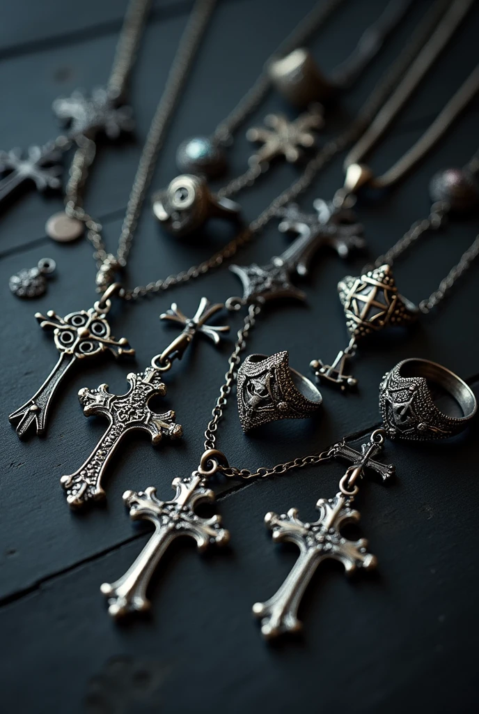 Gothic jewelry with crosses and charms