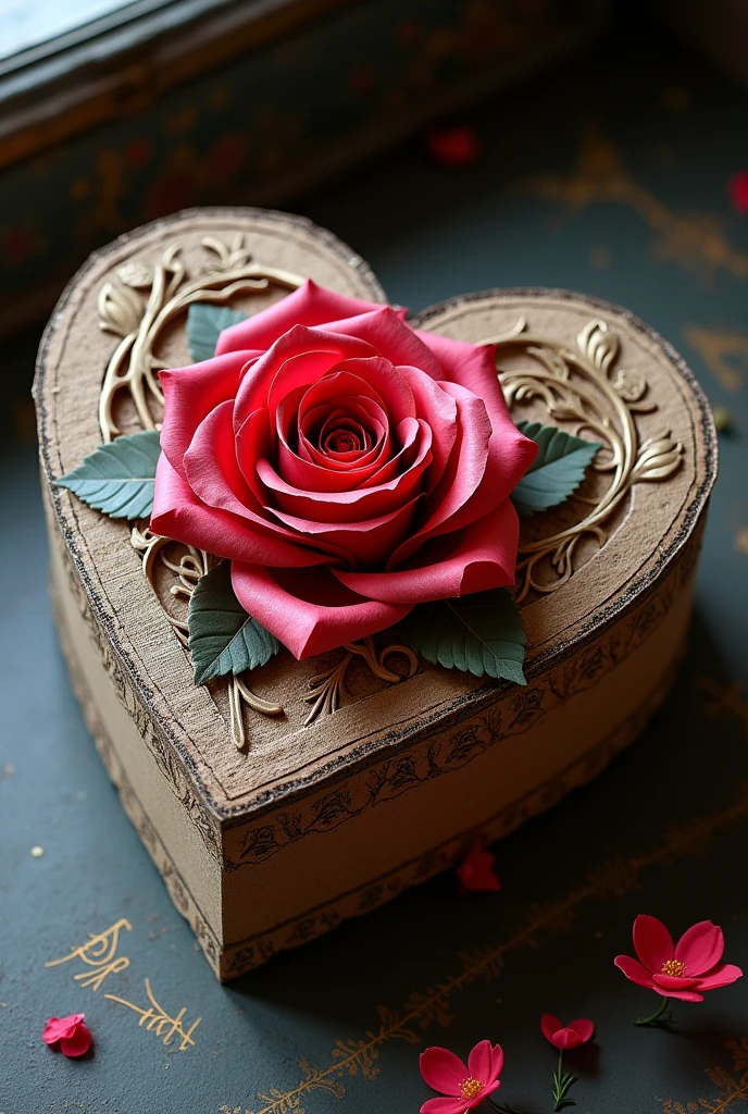 Make a gift out of a cardboard heart lined with Corinthian paper and that has a rose on top and other gothic style decorations.
