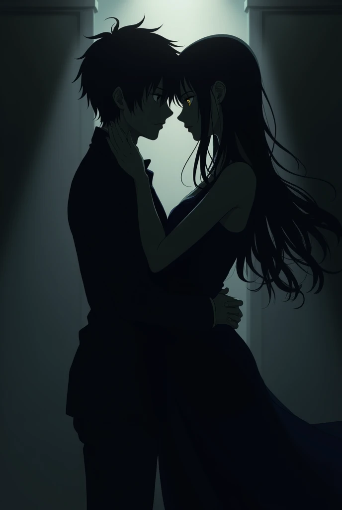 anime character , all dark covered in shadow, taking a mate