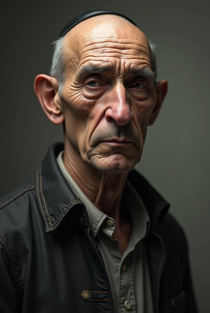 man of Jewish origin of small stature, calvo, having crooked legs, stark, with furrowed eyebrows, with a slightly pronounced nose