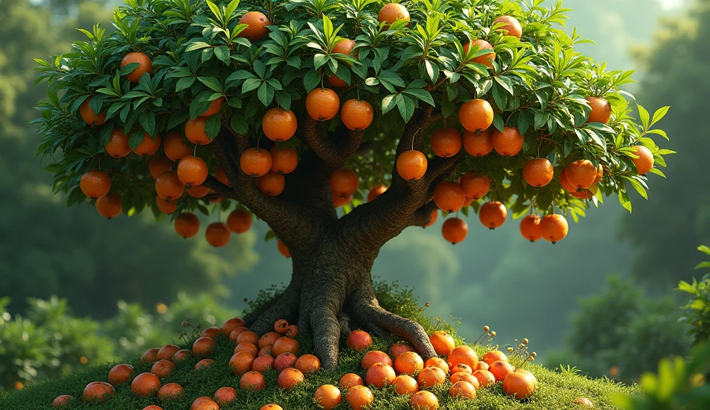 Fruit tree bearing fruit safe for its kind, And God said, the fruit tree yielding fruit after his kind, whose seed is in itself, upon, 32K UHD, Style Raw, detailed.