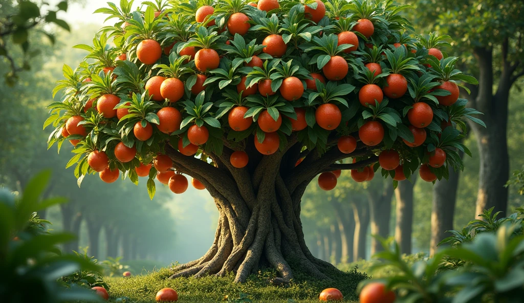 Fruit tree bearing fruit safe for its kind, And God said, the fruit tree yielding fruit after his kind, whose seed is in itself, upon, 32K UHD, Style Raw, detailed.