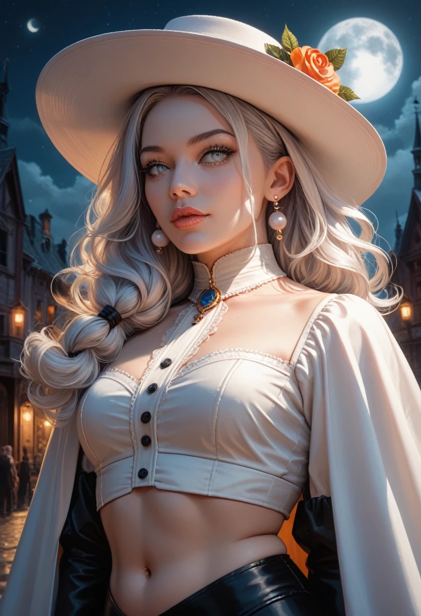 (wild west black and white 19th century photograph style: 1.5) picture of a female vampire cowboy in the desert night, a goth beauty, exquisite beautiful female vampire, ((anatomically correct: 1.5), (ultra detailed face: 1.2), best detailed face, red glowing eyes, full body, busty, wearing white bottom shirt, short skirt, dynamic color. wearing (Gambler Crease hat: 1.2), wearing high heeled boots, wearing open black trench coat, flowing trench coat, (pistol in a holster: 1.1), it is night time in the desert, moon light. moon rays, west America desert canyon background, Hyperrealism style, vibrant, Ultra-high resolution, High Contrast, (masterpiece:1.5), highest quality, Best aesthetics), best details, best quality, highres, ultra wide angle, 16k, [ultra detailed], masterpiece, best quality, (extremely detailed) RAW, chumbasket art style, rpg portrait photograph,