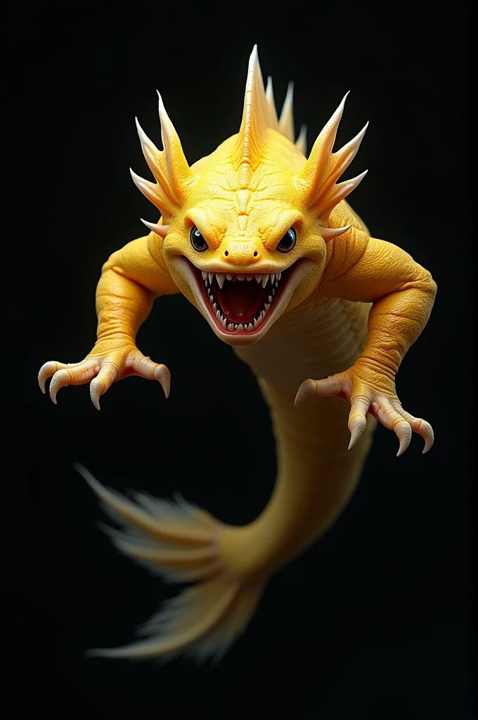 Angry golden axolotl with black background 