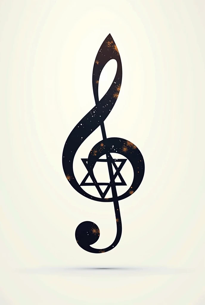 Generate an image that combines the bass clef and the treble clef with the Star of David 
