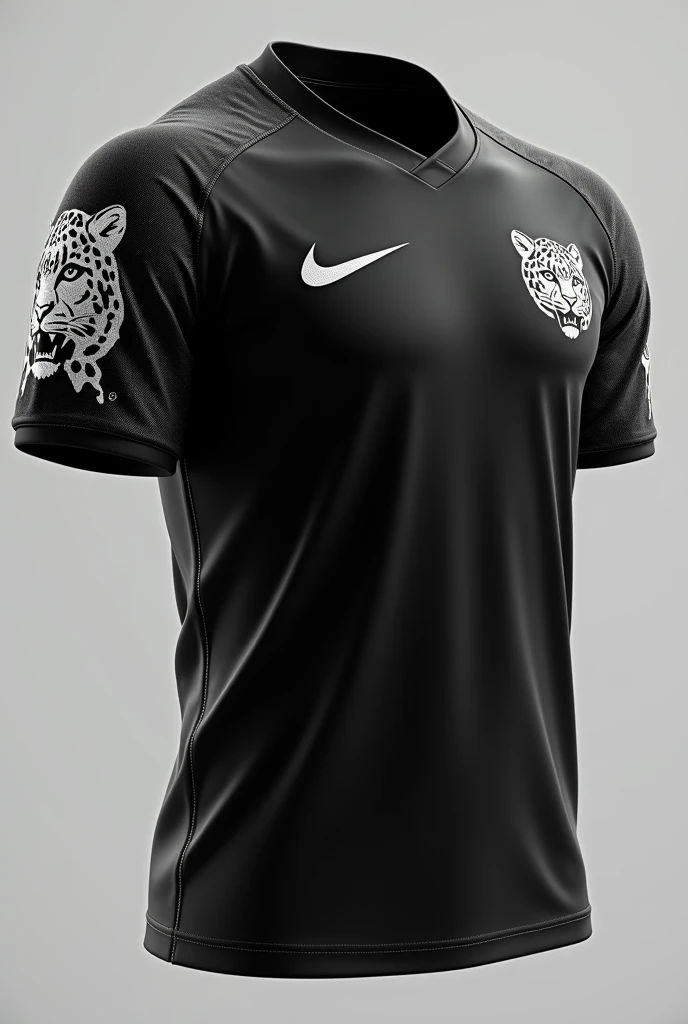 Create team jersey design images with black color and a white shaded snow leopard design highlighted on the side of the jersey on the left side of the sleeve