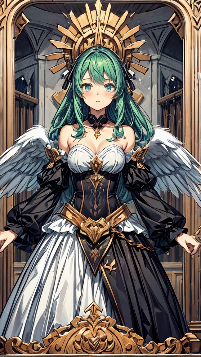 (high quality,High resolution,Textured skin,high quality,Caution about scars,Precise CG unification,gameCG),(One girl),Are standing,green hair,holy-knight,angel