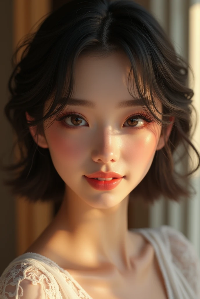 One Girl, Wearing heavy makeup、eye shadow:1.3、(Wearing a red strapless camisole:1.2), (RAW Photos, highest quality), (Realistic, Photorealistic:1.4), Tabletop, Very delicate and beautiful, Very detailed, 2k wallpaper, wonderful, In detail, Very detailed CG Unity 8k wallpaper, Super detailed, High resolution, Soft Light, Beautiful detailed girl, Very detailedな目と顔, Beautifully detailed nose, Beautiful fine details, short hair,
Cinema Lighting, Shine a light on my face, Perfect Anatomy, Slender body, smile