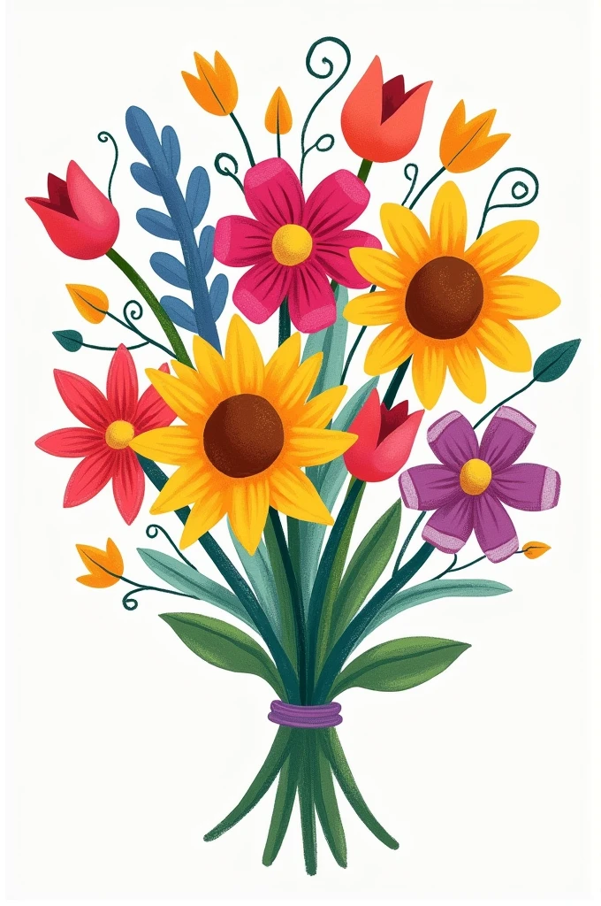 Create a bouquet of flowers in the style of a child's drawing