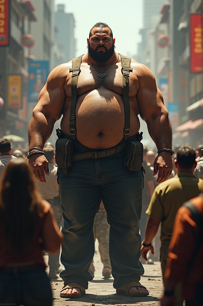 Large man in the middle of the crowd 