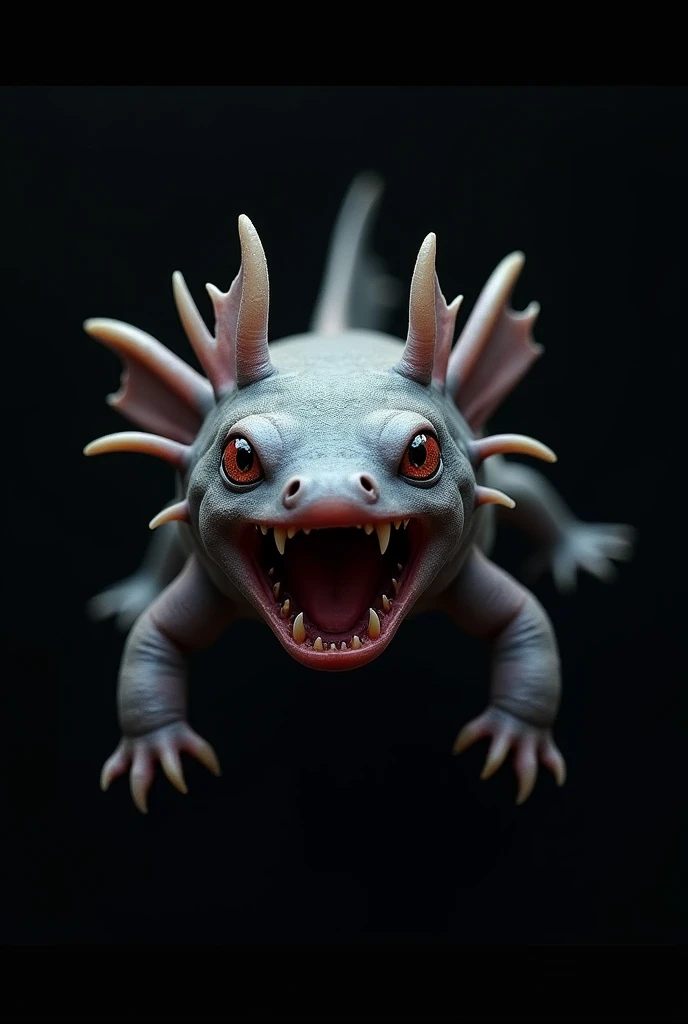 Angry axolotl black background