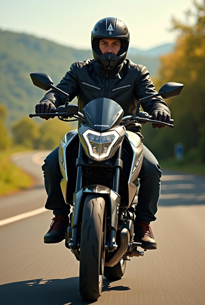 A picture of my boyfriend on his pulsar motorcycle 