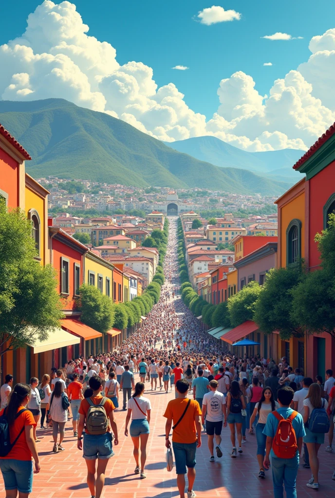 Santa Cruz City in Bolivia, Image designed to promote a University Congress trip, something where young people appear enjoying themselves