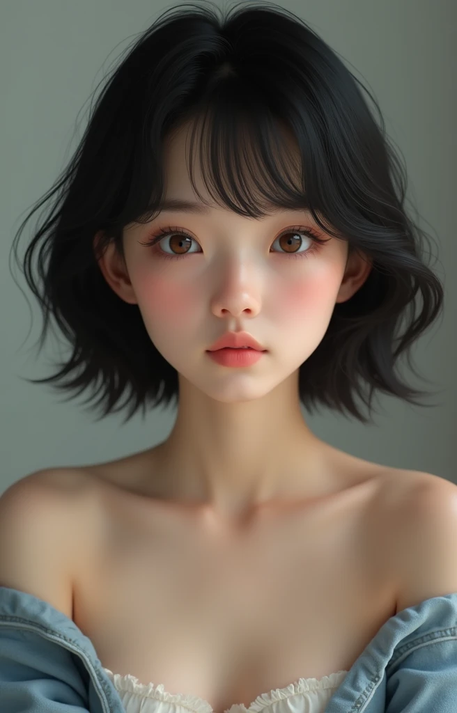 zydG, 1girl, detailed skin, looking at viewer, brown eyes, (short hair with bangs:1.2), (medium breasts:1.0), (medium areolae:0.8),
(photorealistic:1.4), (best quality:1.0), (ultra highres:1.0), 8k, RAW photo, (masterpiece:0.2), (pureerosface_v1:0.5)