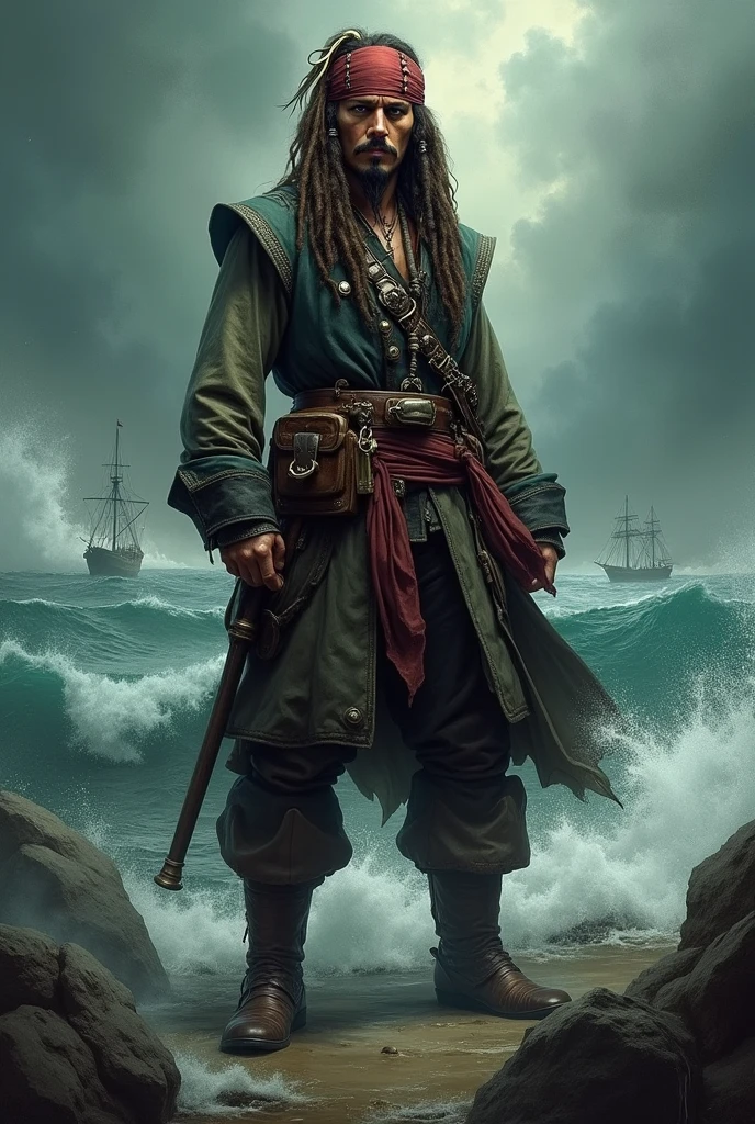 Art realista estilo dark fantasy 1970.Jack sparrow
