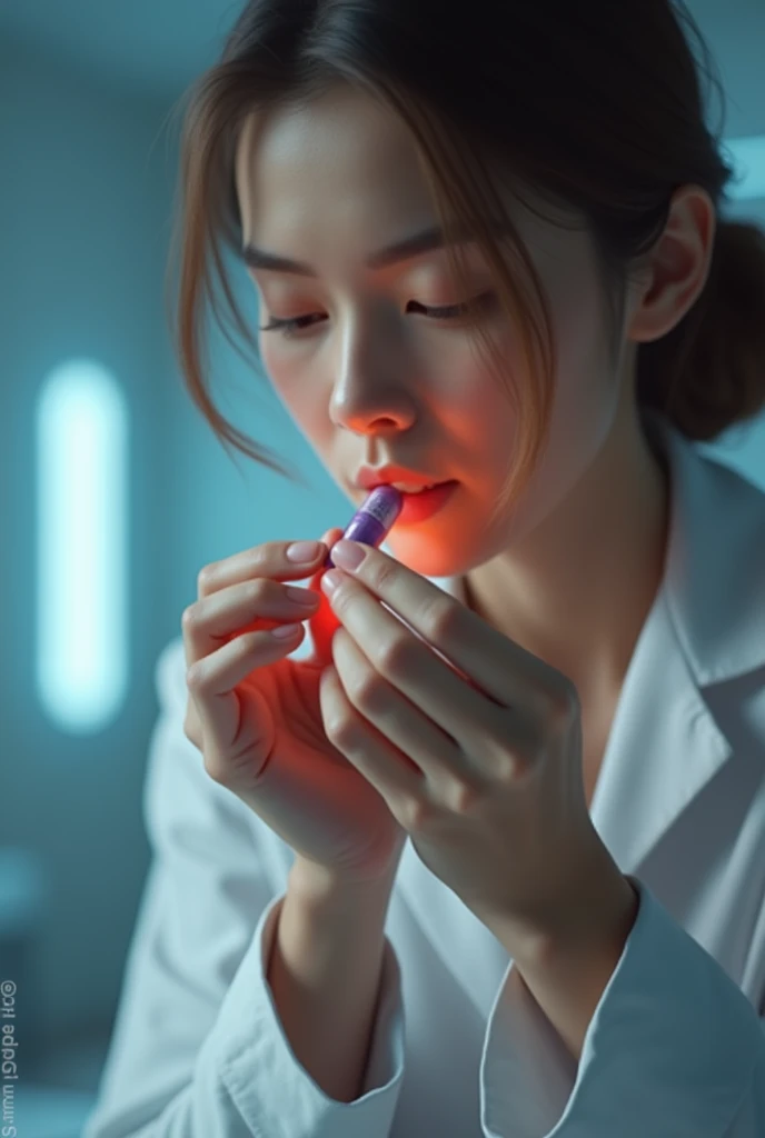 a person consuming a new remedy in capsule form  