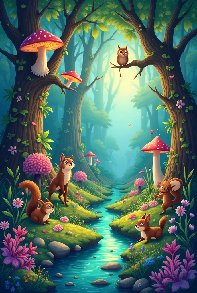 colorful animated forest