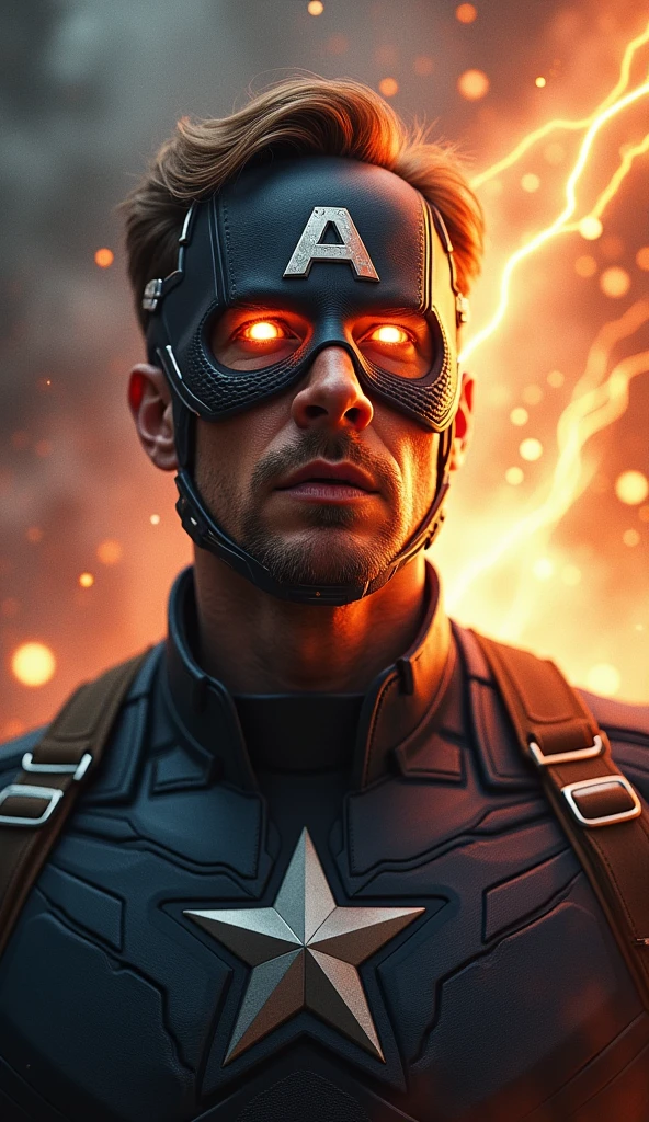 Awakening: Captain America’s eyes glow with a new power, his expression a mix of shock and determination as time begins to ripple around him. The environment distorts slightly, with warping lines and motion blurs emphasizing the manipulation of time.