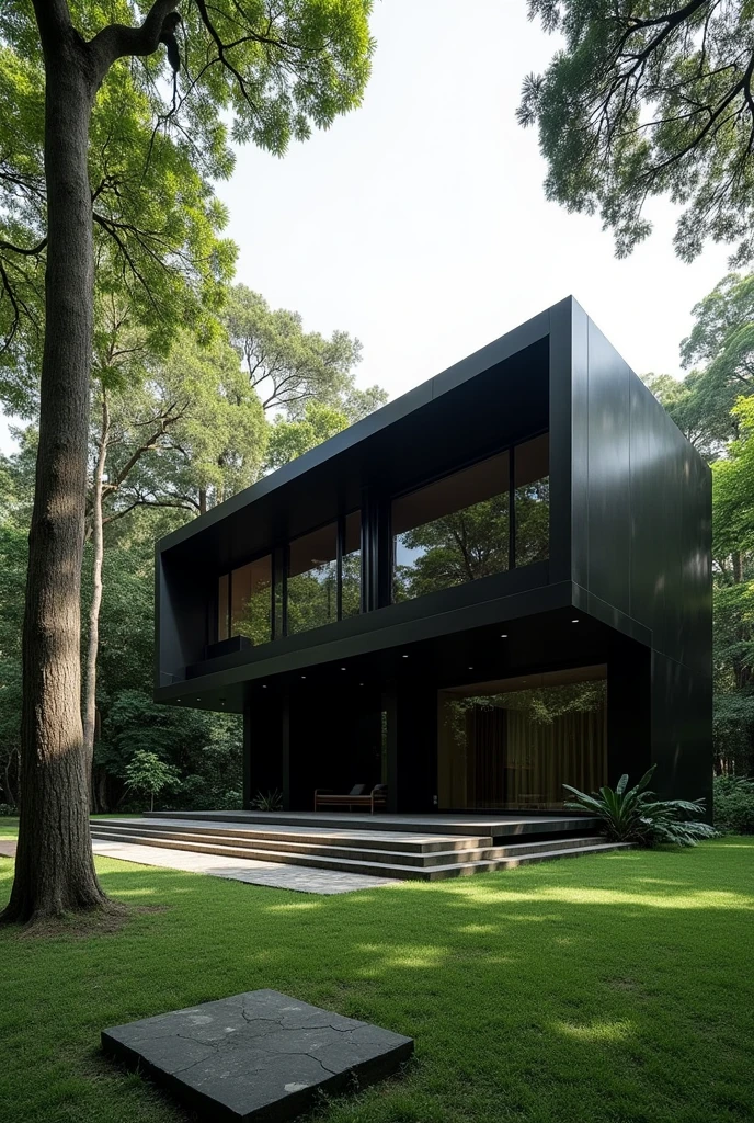 black mansion modern brazilian architecture oscar niemeyer style surrounded by trees