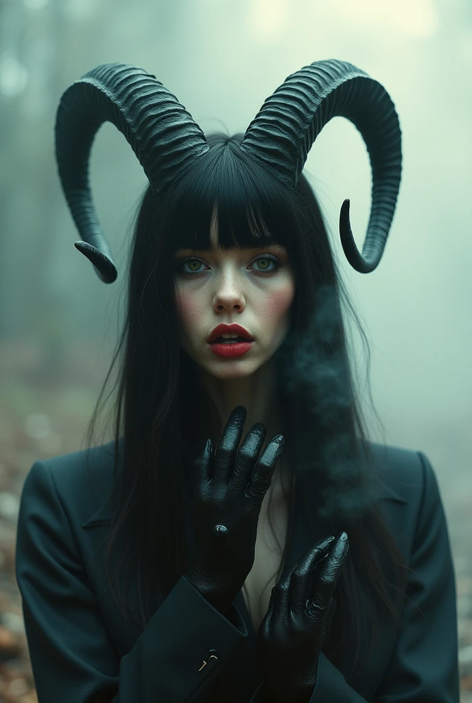 a close up of a woman with horns on her head and hands, dark fae, dark goddess with six arms, portrait of a dark fantasy nymph, pagan goddess, woman in a dark forest, dark elf, sensual gloomy style, with horns, inspired by Brom, feral languid woman, succubus | medieval, demoness, inspired by Kati Horna