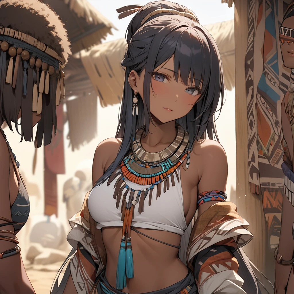 ((Highest quality)), ((masterpiece)), (detailed), （Perfect Face）、The woman is Reika Aoki, with medium-long hair and an African tribal woman&#39;s hairstyle.、A woman is getting married to a tribal man in an African tribal village
