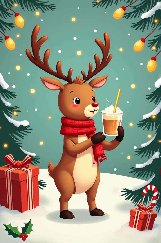 On the Tote bag, there is a reindeer holding a glass of Phuc Long drink with a Christmas theme