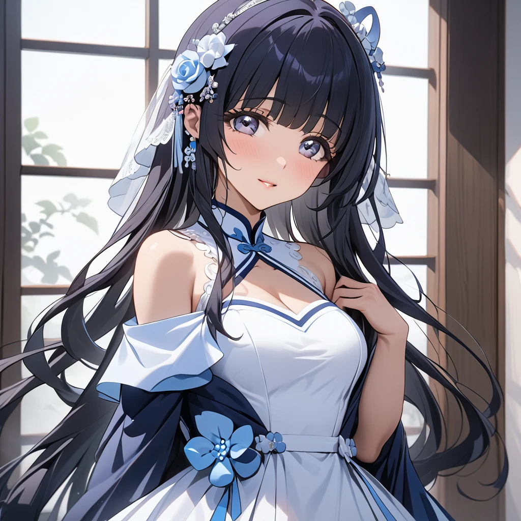 ((Highest quality)), ((masterpiece)), (detailed), (Perfect Face)、The woman is Reika Aoki, a Chinese woman with semi-long hair.、The woman is getting married to a Chinese man in China.