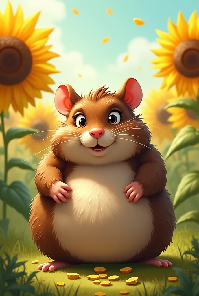 Make a super fat Russian villain hamster with a cute face who wants to steal all the sunflower seeds
