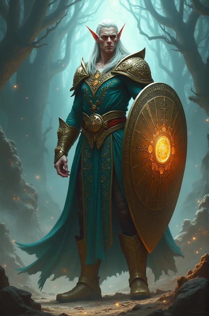 Elf male witch giante shield