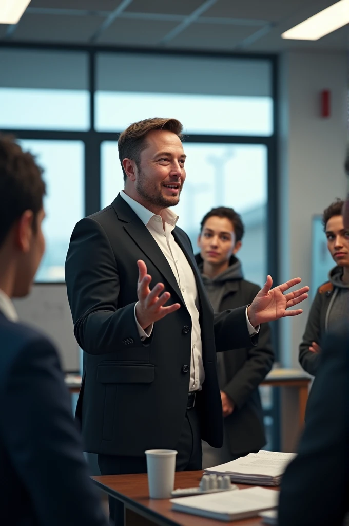Could you clarify your request? Are you asking for an image of Elon Musk teaching or explaining something? Or are you looking for an instructional image related to teaching with Elon Musk in it? Let me know what you're specifically looking for!