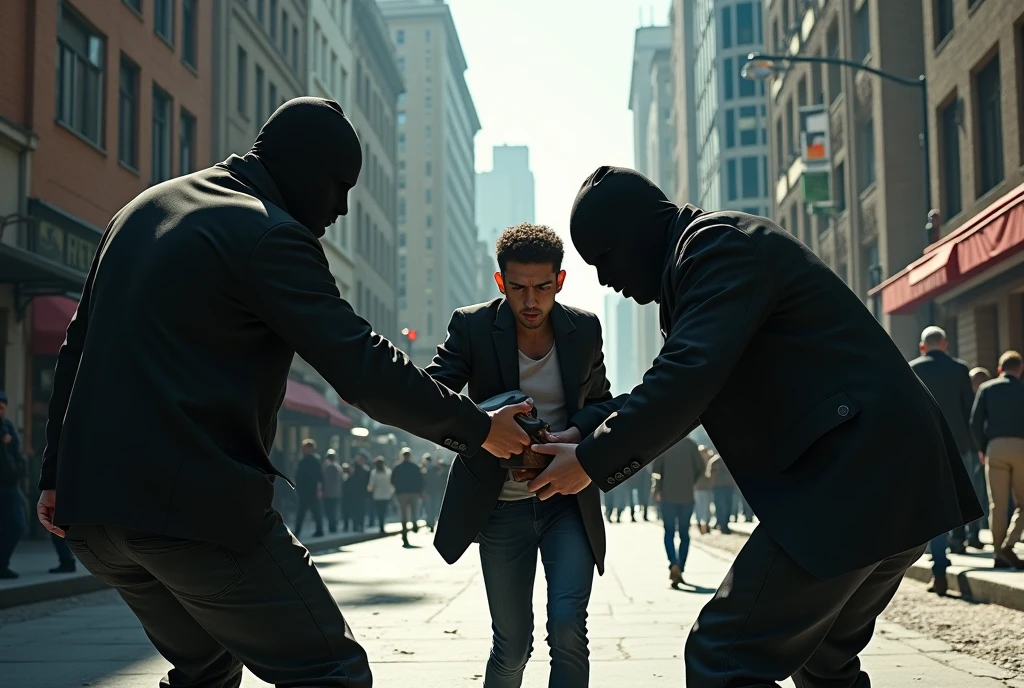 people stealing from another person, on the street, during the day