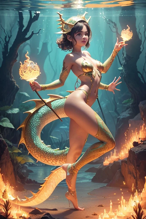 A sexy young water dragon girl with Asian features, charming girl Full body detailed anatomy, perfect face details,((brown skin tone texture)) ( tomboyish braided styles), with colorful tattoos, (( wearing illuminating a dragon helmet))( having a long dragon tail)(( wearing transparent  illuminating dragon costume sexy full body detailed anatomy )), wearing illuminating  transparent two piece dragon details on skin, wearing dragon like skin texture body, lifting up plump pussy , wavy short illuminating orange gemstone hairstyles from the flow water, ((having frog suit instead of feet))( reptile ears))(reptile suit skin arms, torso, bottom, face, neck, shoulder & legs))((showing face near camera)) (accurate details of hands & fingers)) Exposed hard big errect nipples, open legs squat position, exposed pussy line, exposed panties, exposed pussyline, smiling with teeth exposed. Sparkling gray eyes, charms, face details & fucos skin tone texture, swimming under the  atmosphere swamps area creating air bubles with captivating different lighting effects around the background, showing small dragon, fish, turtle, reptiles, bubbles of air for accurate background masterpiece ((with illuminating transparent ruby crystal gemstone dragon like scales skin textured all over her body)) ((with gills))((holding illuminating a treasure spear)) full details of accessories and props))swimming with ocean current waves under the sea,( many different perspective view character profile, front view, side view, rear view, of same face & clothing girls posing  angle))(( perfect details of dragon body and dragon feet and arms  anantomy))
