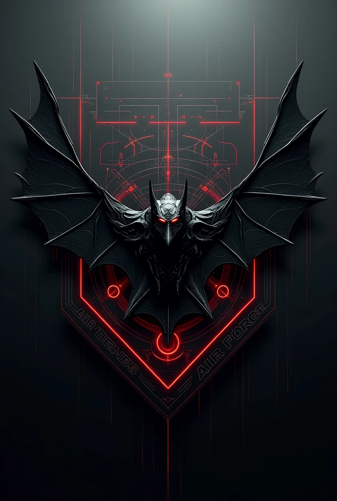 design:
Parche's Fund: A background in dark tones (black and gray) to reflect the atmosphere of a night battlefield, similar to the atmosphere of Morbius.
Central Element: A stylized emblem of a bat with outstretched wings, symbolizing constant vigilance and the ability to "hunt" air threats, Inspired by the character of Morbius.
Secondary Details: Incorporating elements of technology and precision, such as fine lines or graphics representing radar or defense systems, alluding to the high technology and precision required for air defense.
Text: On top, the text “AIR DEFENSE” in large letters and at the bottom, “AIR FORCE” in smaller letters, both in a modern and robust font style.
colors: Use a black color palette, Dark grey and dark red accents for an intense and professional touch, evoking the visual style of Morbius.
Add a radar