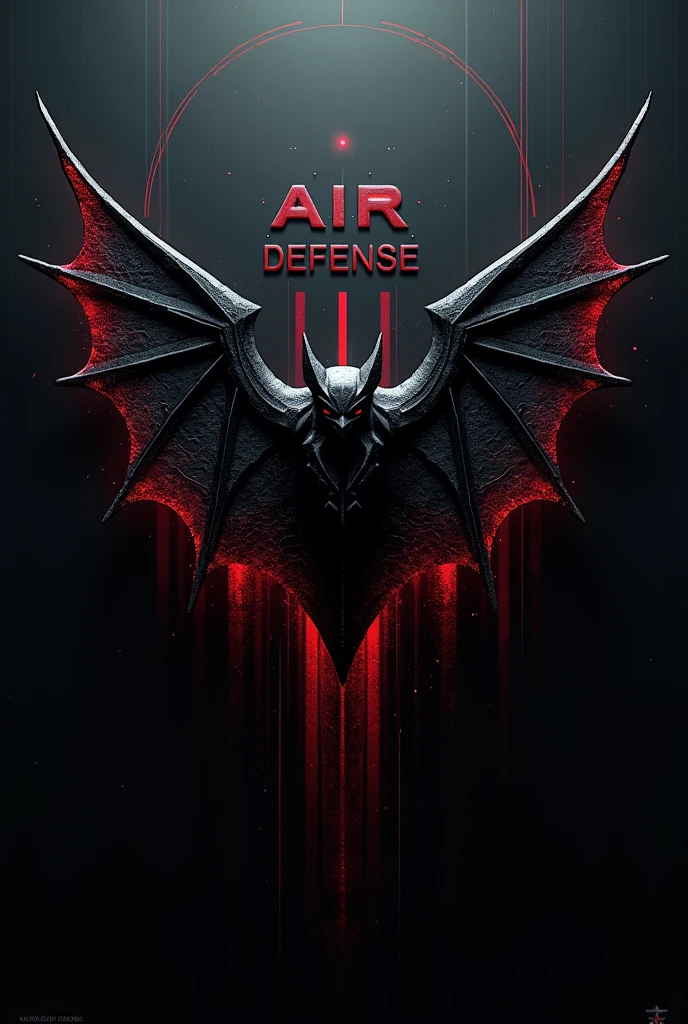 design:
Parche's Fund: A background in dark tones (black and gray) to reflect the atmosphere of a night battlefield, similar to the atmosphere of Morbius.
Central Element: A stylized emblem of a bat with outstretched wings, symbolizing constant vigilance and the ability to "hunt" air threats, Inspired by the character of Morbius.
Secondary Details: Incorporating elements of technology and precision, such as fine lines or graphics representing radar or defense systems, alluding to the high technology and precision required for air defense.
Text: On top, the text “AIR DEFENSE” in large letters and at the bottom, “AIR FORCE” in smaller letters, both in a modern and robust font style.
colors: Use a black color palette, Dark grey and dark red accents for an intense and professional touch, evoking the visual style of Morbius.
Add a radar