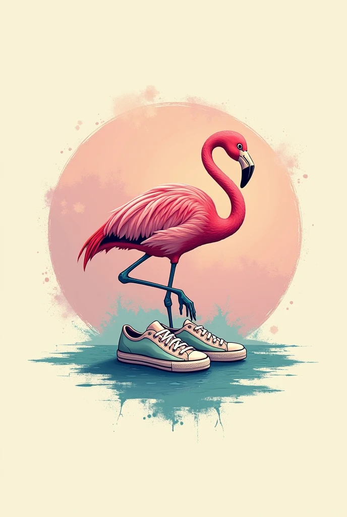 retro vintage logo of flamingo snakers shoe printing style,out-zoom luminous,rainbow pastel,plain splatter,grunge --s 750,